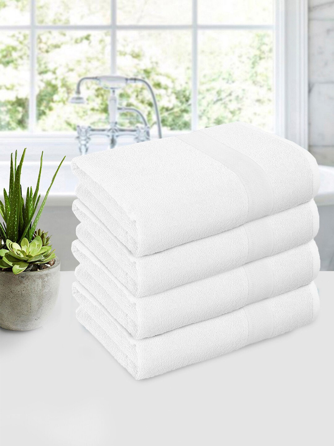

Story@home White 4 Pieces Cotton 450 GSM Bath Towels