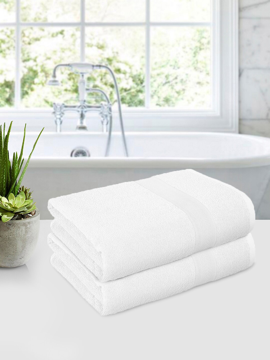 

Story@home White 2 Pieces Cotton 550 GSM Breathable Bath Towels