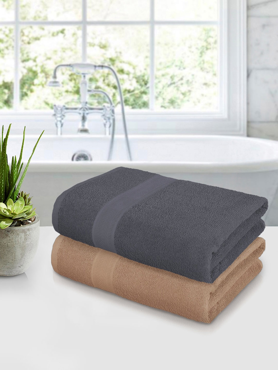 

Story@home Grey & Beige 2 Pieces Cotton 550 GSM Bath Towels