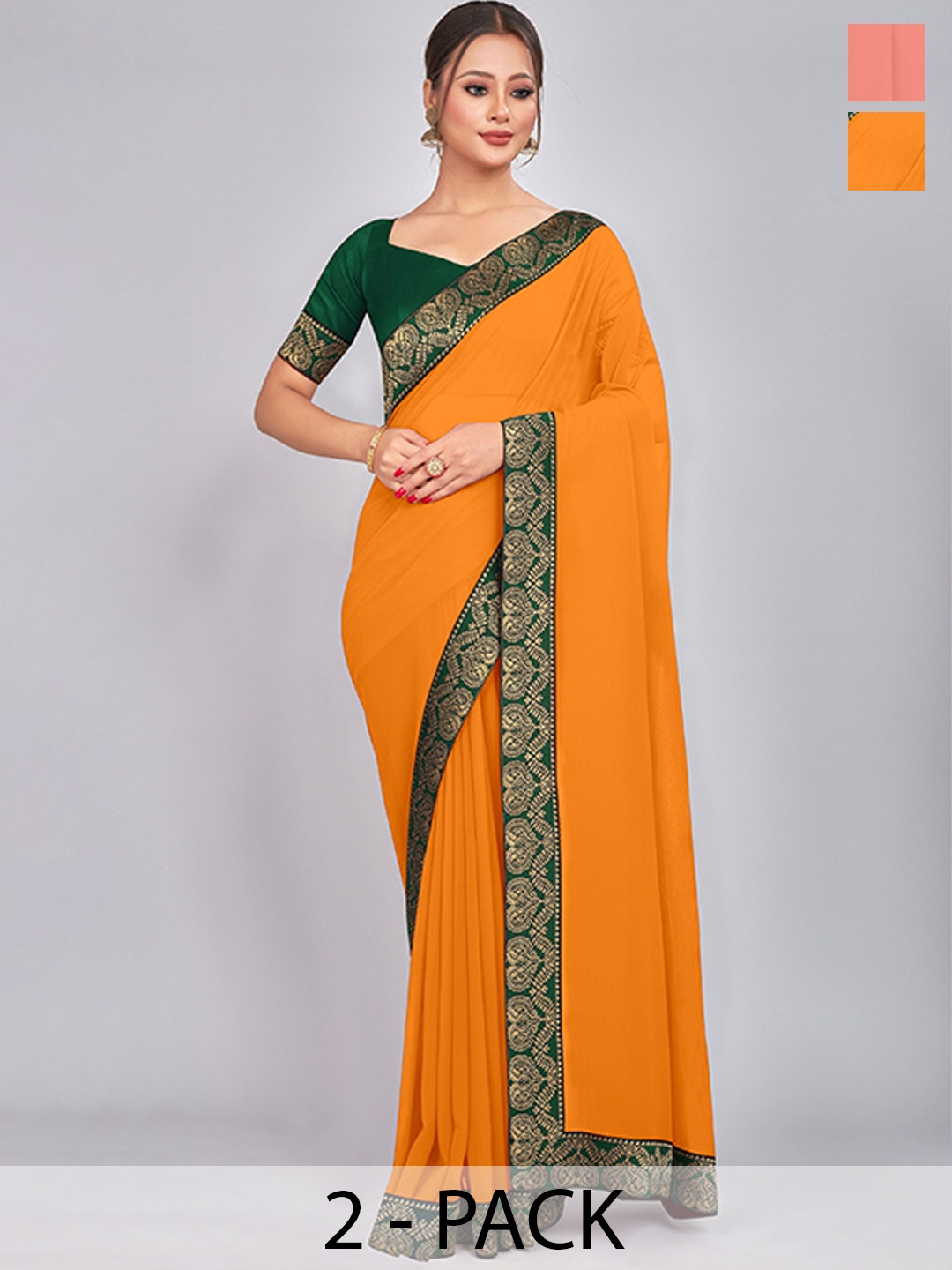 

CastilloFab Selection Of 2 Pure Georgette Sarees, Mustard