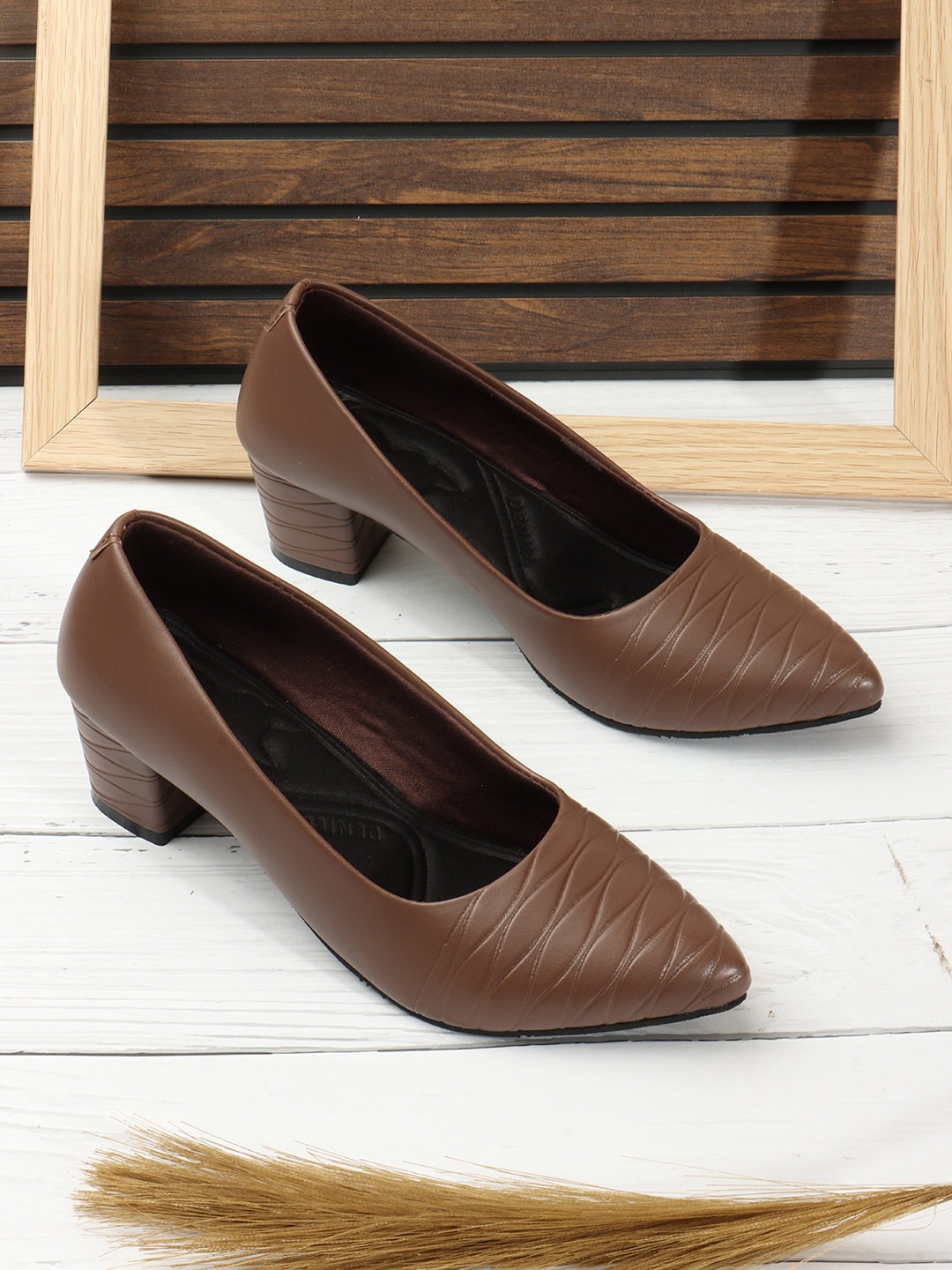 

Denill Textured Pointed Toe Block Heeled Pumps, Brown