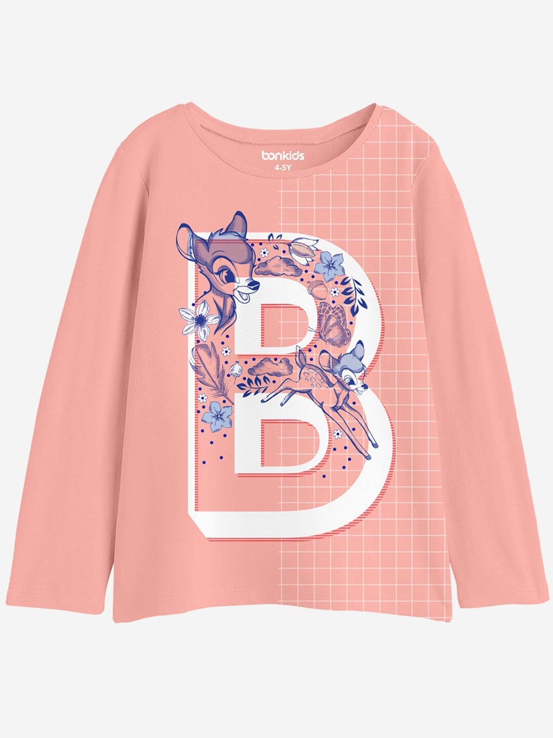 

BONKIDS Girls Typography Printed Cotton T-shirt, Pink