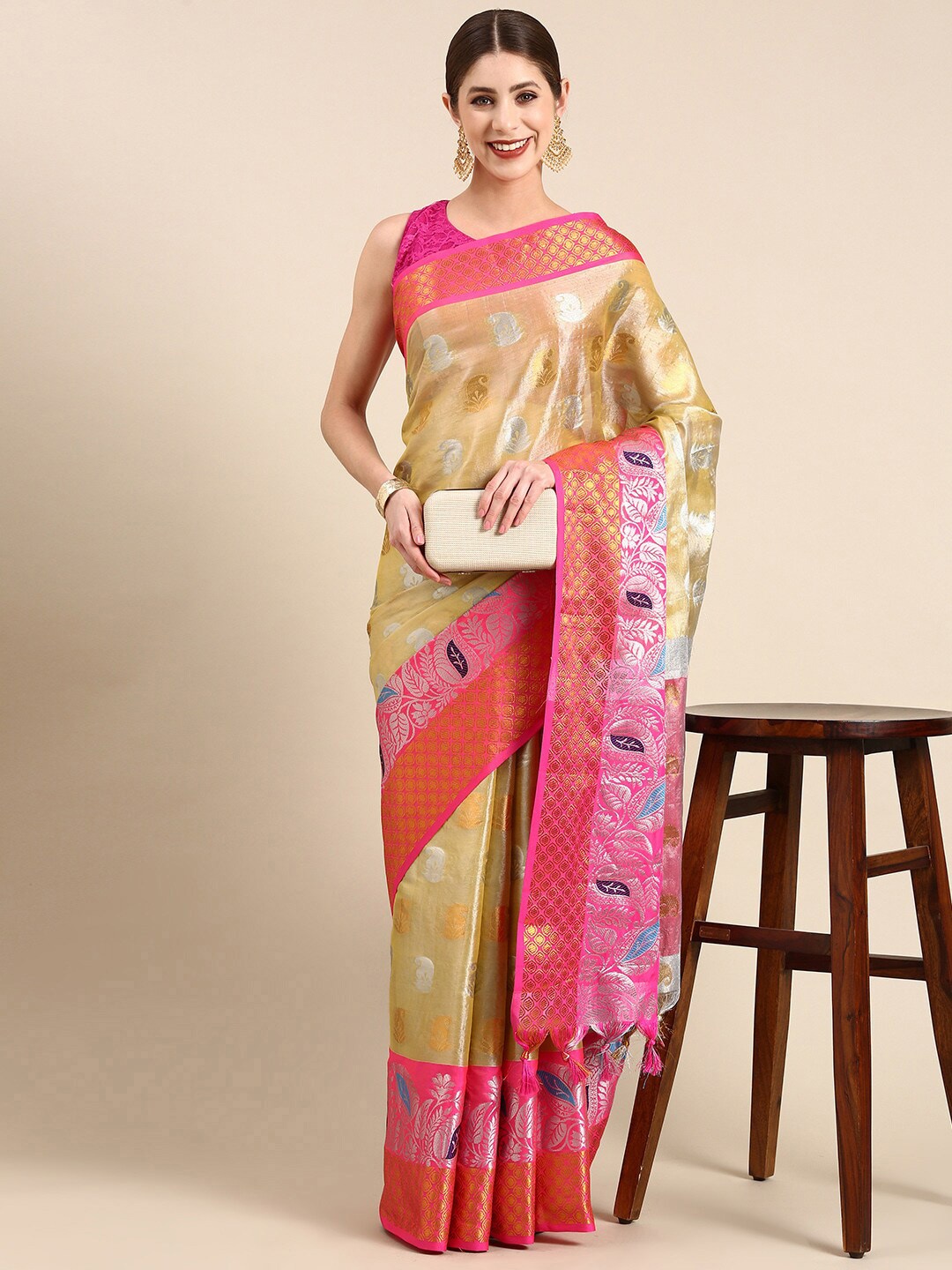 

NOISE Woven Design Zari Tissue Banarasi Saree, Beige