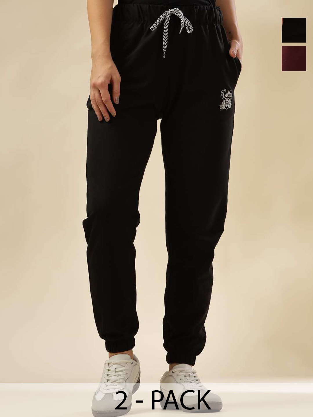 

Dollar Women Pack Of 2 Dry Fit Cotton Joggers, Black