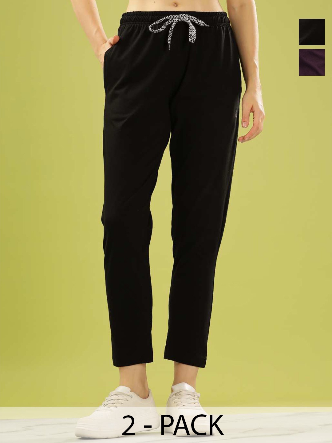 

Dollar Women Pack Of 2 Dry Fit Cotton Track Pants, Black