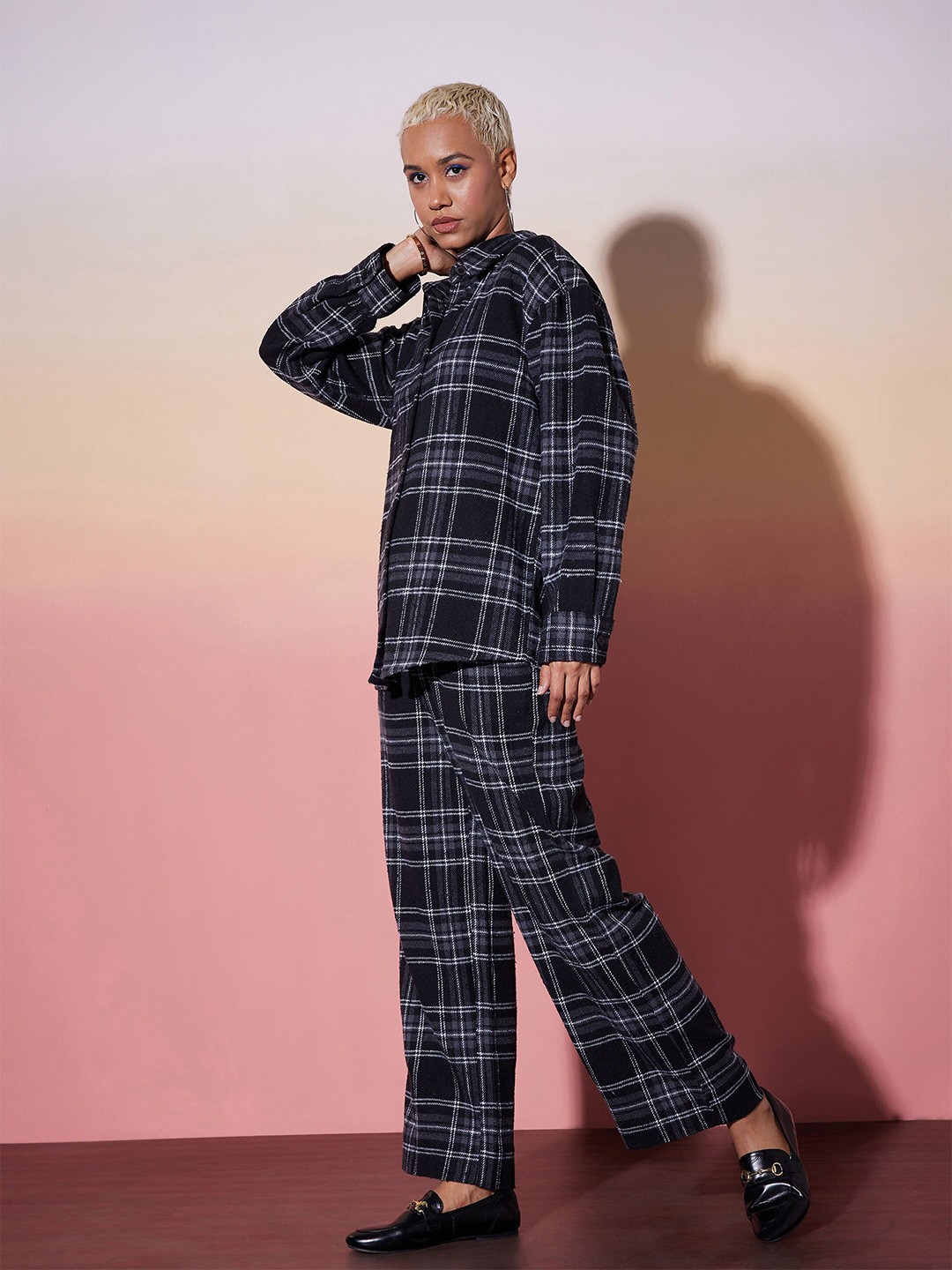 

SASSAFRAS alt-laze Black Checked Pure Cotton Shirt With Pyjamas
