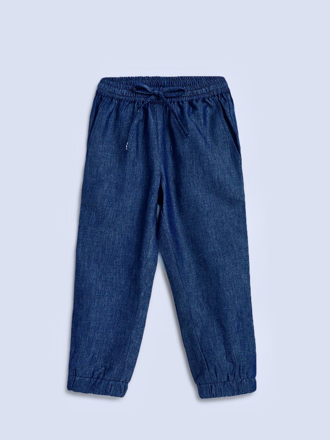 

charkhee Kids Smart Tapered Fit Mid-Rise Plain Denim Joggers, Navy blue