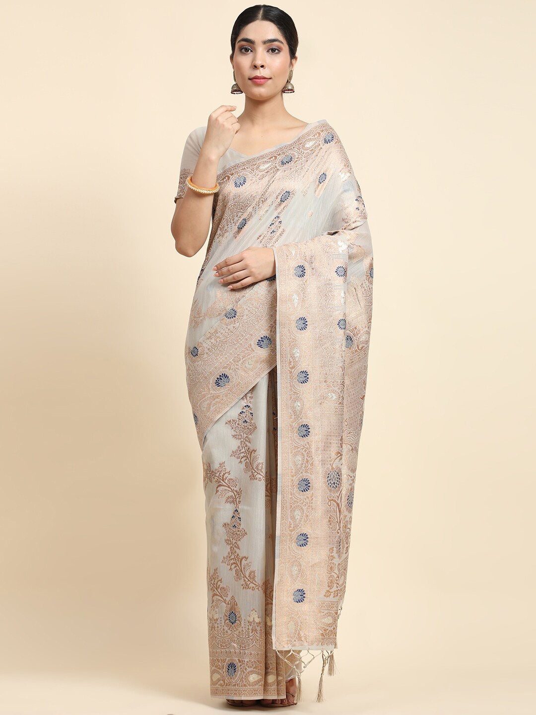 

VANAKARA Woven Design Zari Banarasi Saree, Grey