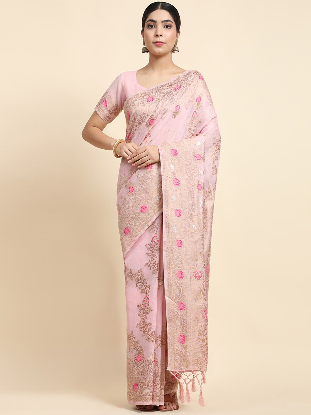 

VANAKARA Woven Design Zari Banarasi Saree, Pink