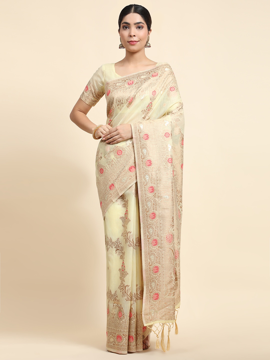 

VANAKARA Ethnic Motifs Woven Design Zari Saree, Yellow