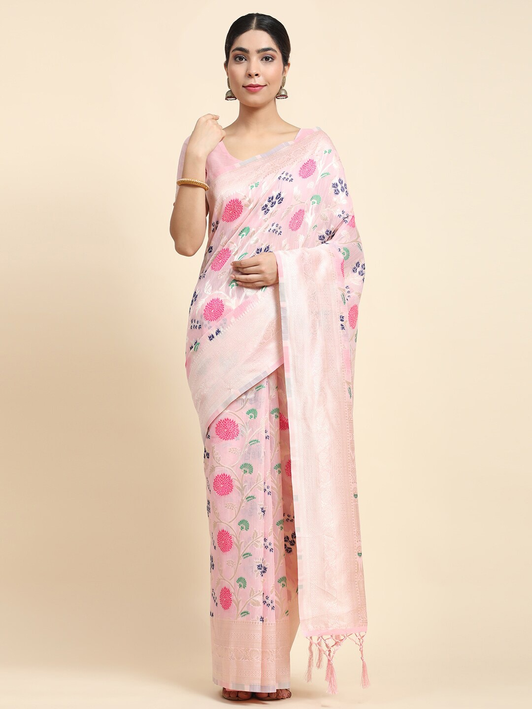 

VANAKARA Woven Design Zari Banarasi Saree, Pink