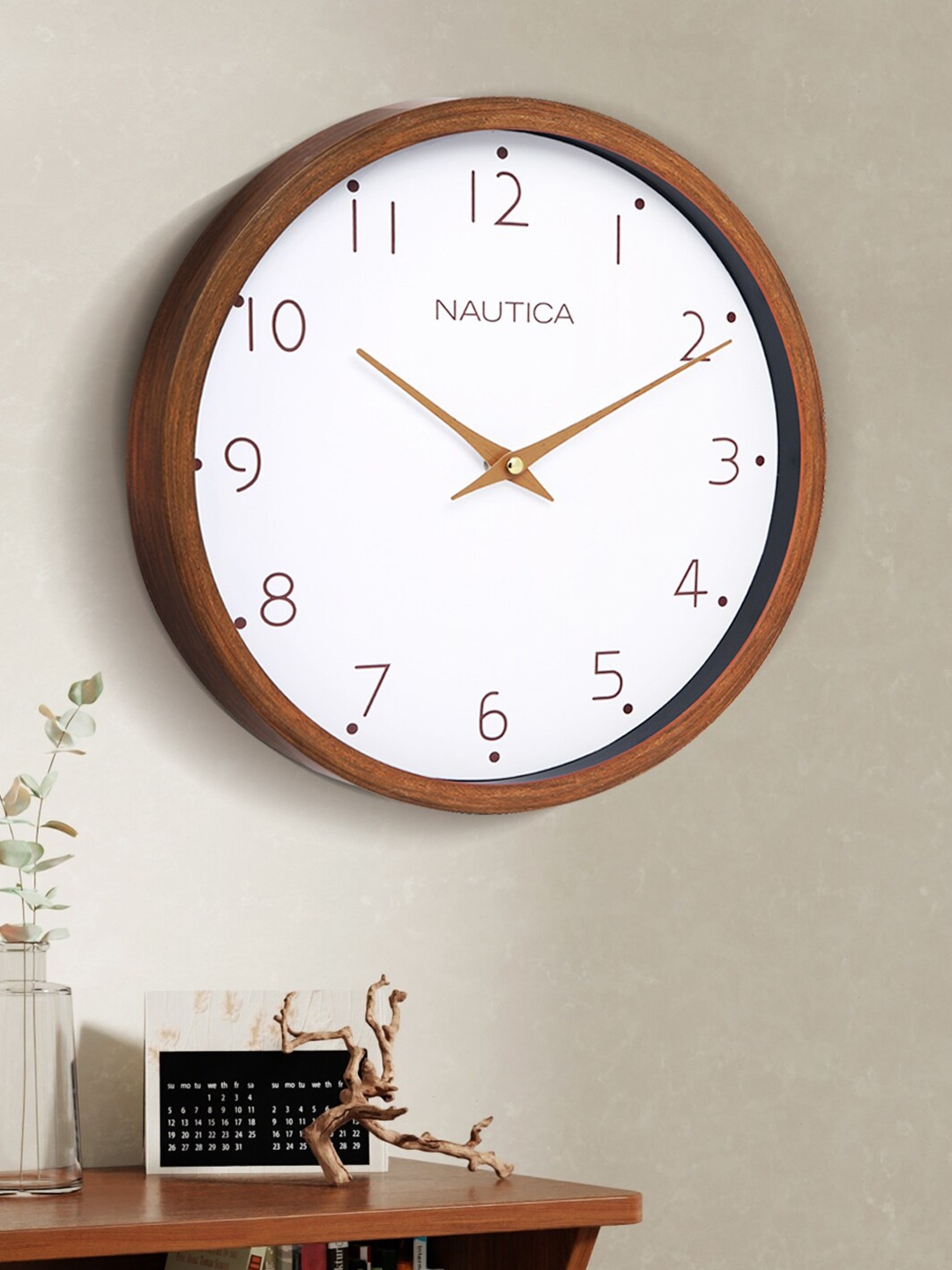 

Nautica Brown & White Contemporary Analogue Wooden Round Shaped Wall Clock
