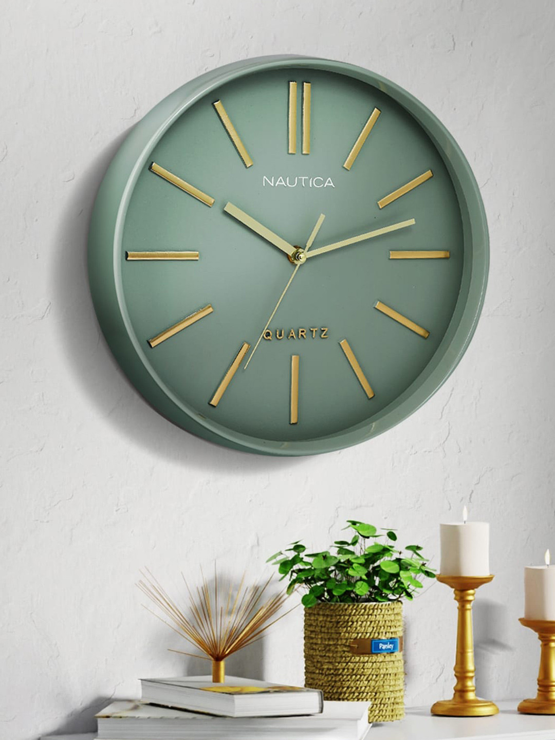 

Nautica Green & Gold-Toned Contemporary Wall Clock