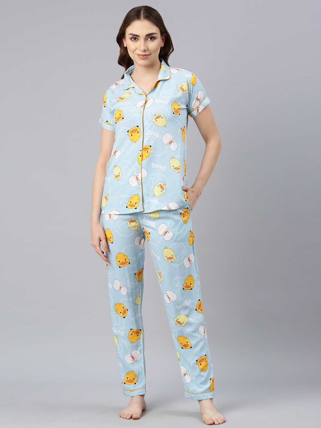 

GOLDSTROMS Graphic Printed Lapel Collar Shirt With Pyjamas, Blue