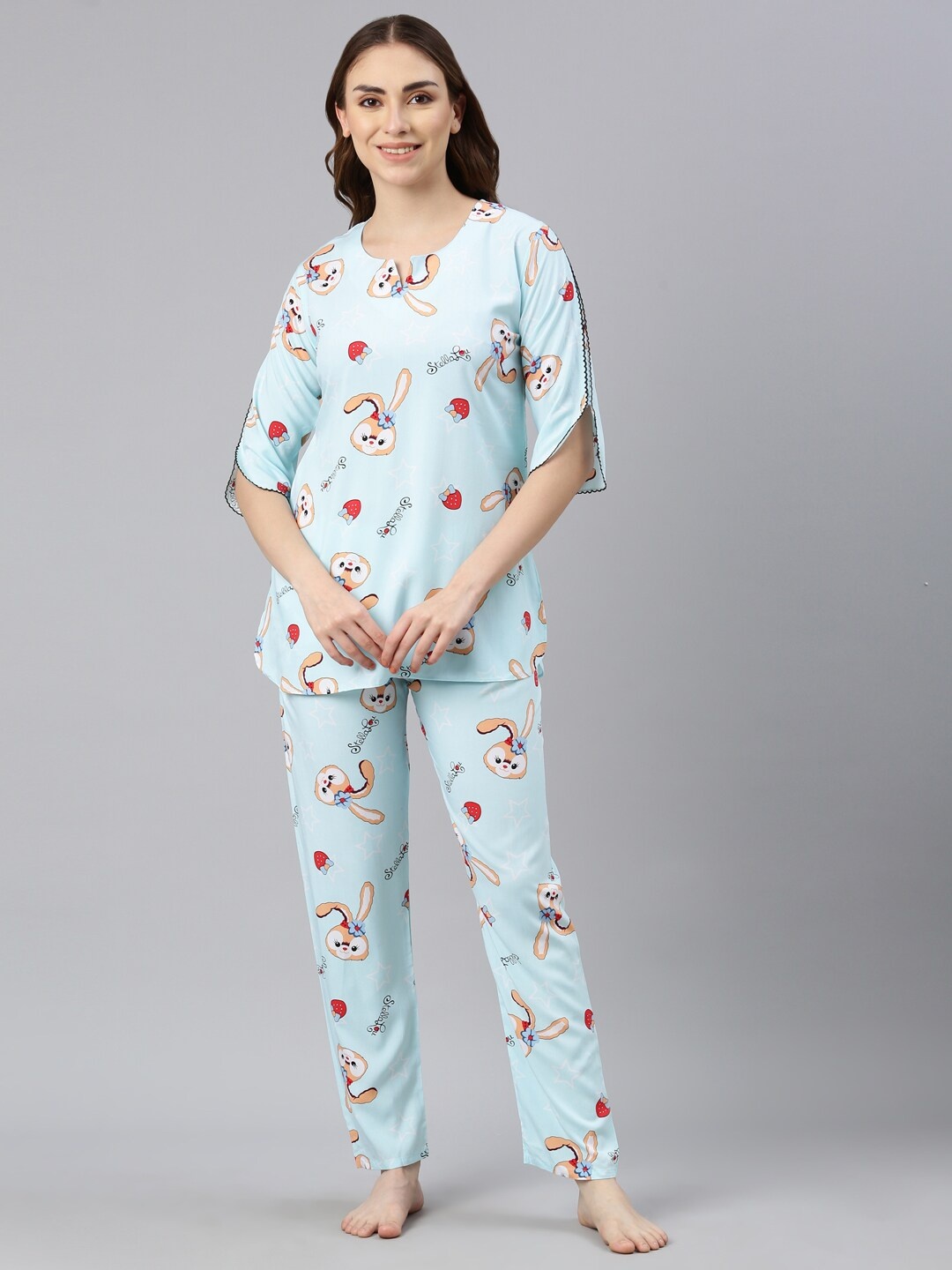

GOLDSTROMS Conversational Printed Round Neck Night suit, Blue