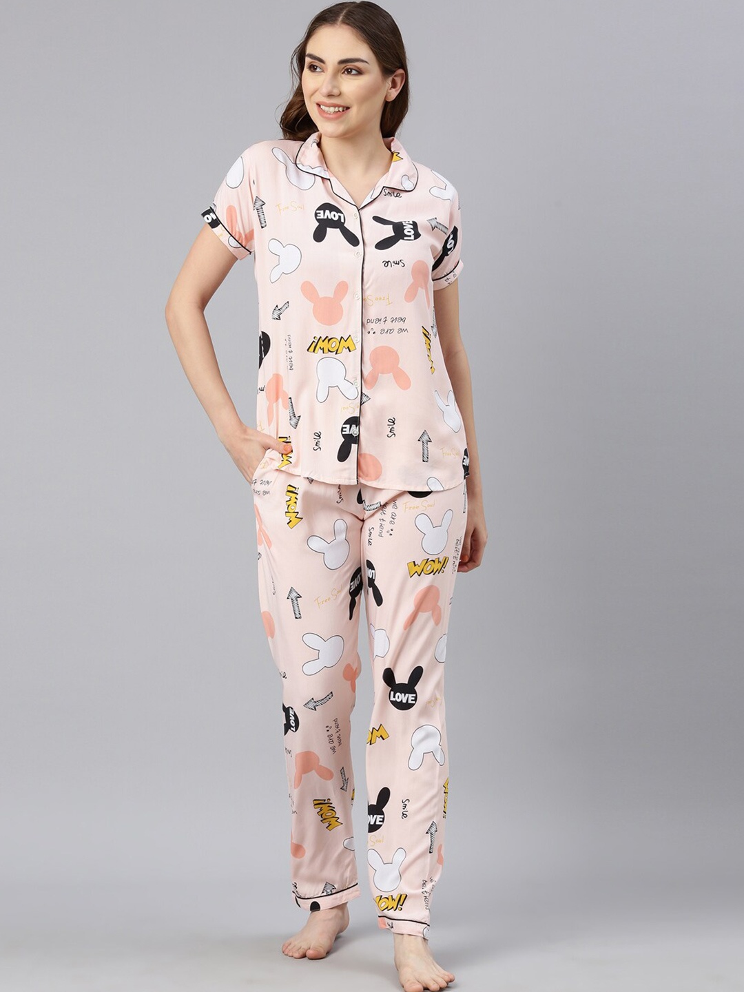 

GOLDSTROMS Conversational Printed Night Suit, Peach
