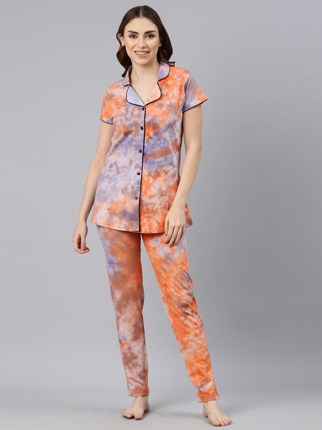 

GOLDSTROMS Tie and Dye Lapel Collar Shirt With Trouser, Orange