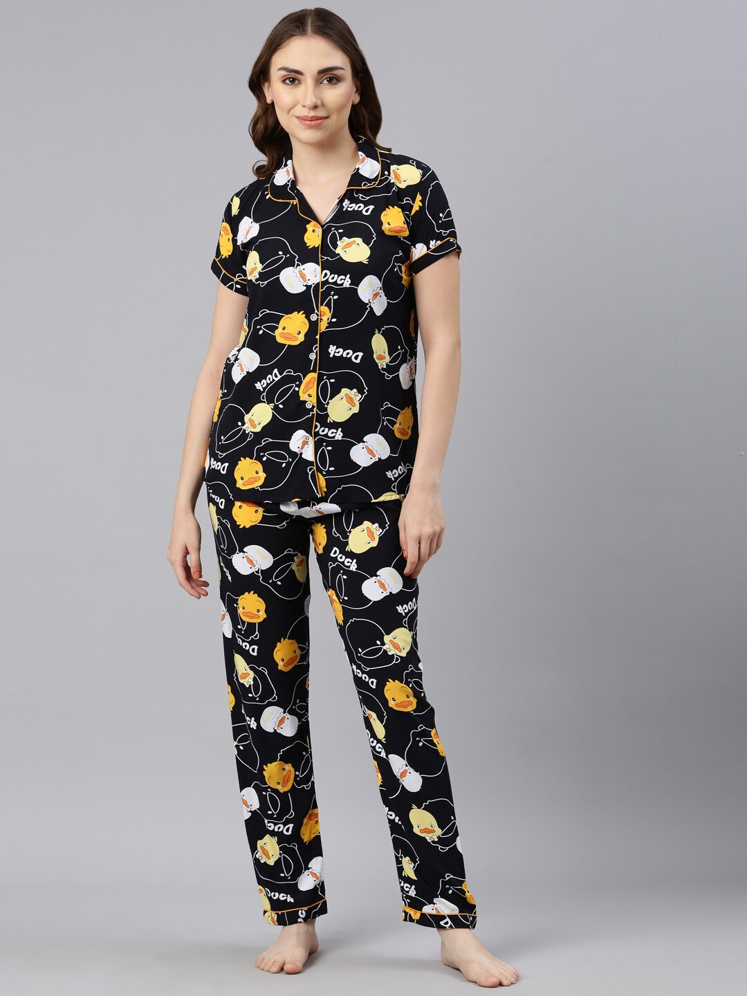 

GOLDSTROMS Conversational Printed Lapel Collar Shirt With Pyjamas, Black