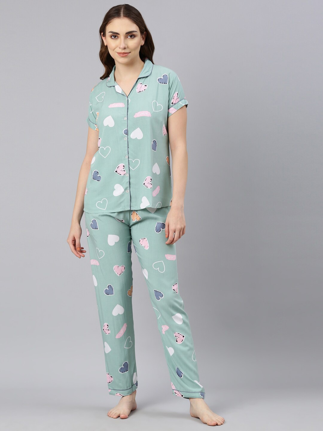 

GOLDSTROMS Graphic Printed Night suit, Sea green