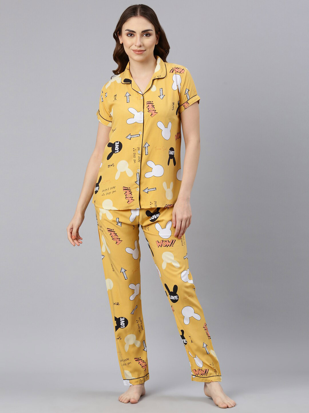 

GOLDSTROMS Conversational Printed Night suit, Yellow