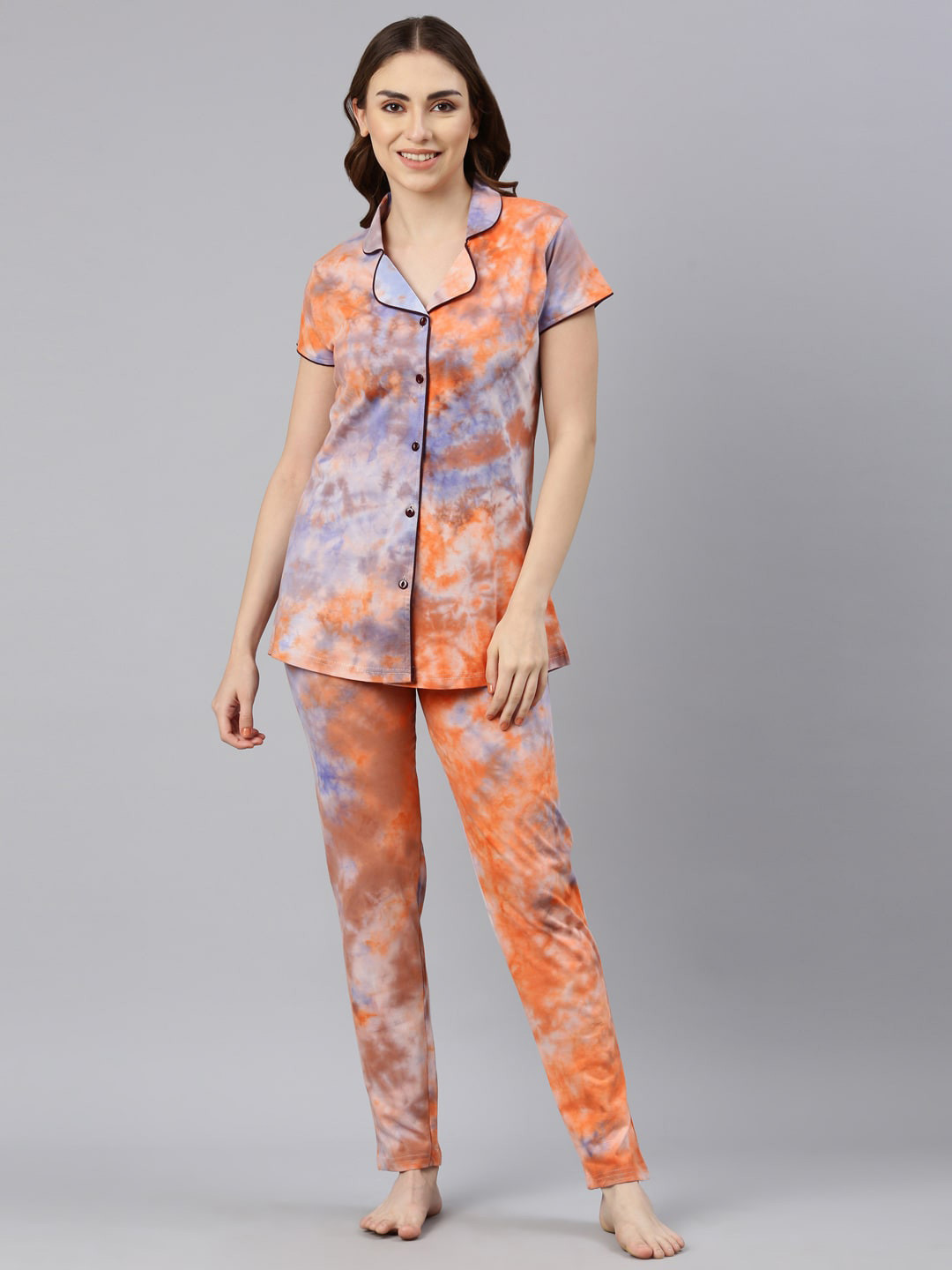 

GOLDSTROMS Tie and Dye Printed Shirt With Pyjamas, Orange