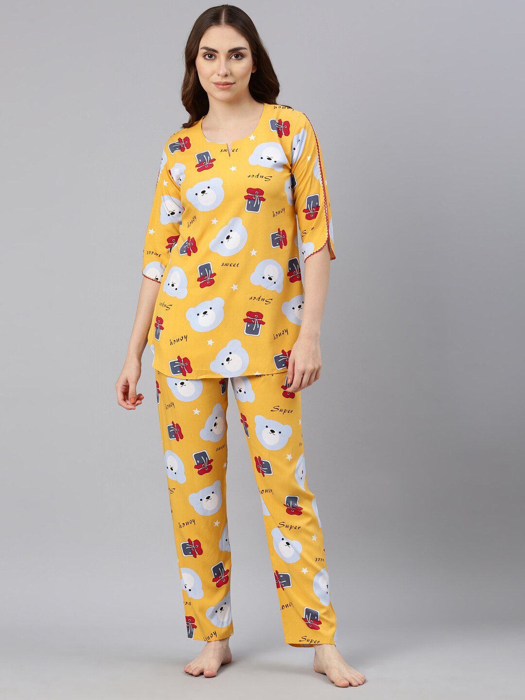 

GOLDSTROMS Conversational Printed Top With Pyjamas, Mustard