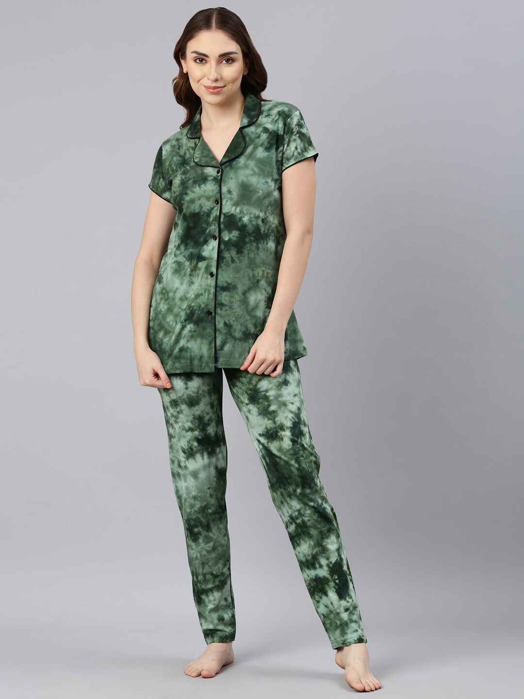 

GOLDSTROMS Tie and Dye Printed Night suit, Green