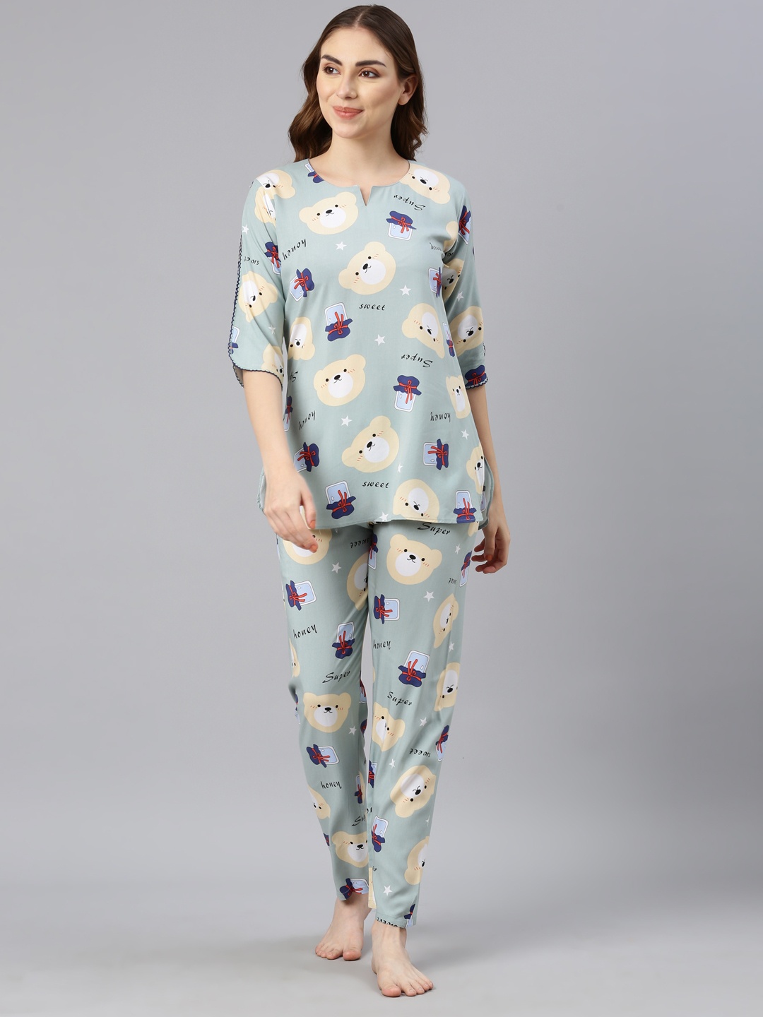 

GOLDSTROMS Conversational Printed Top With Trouser, Sea green