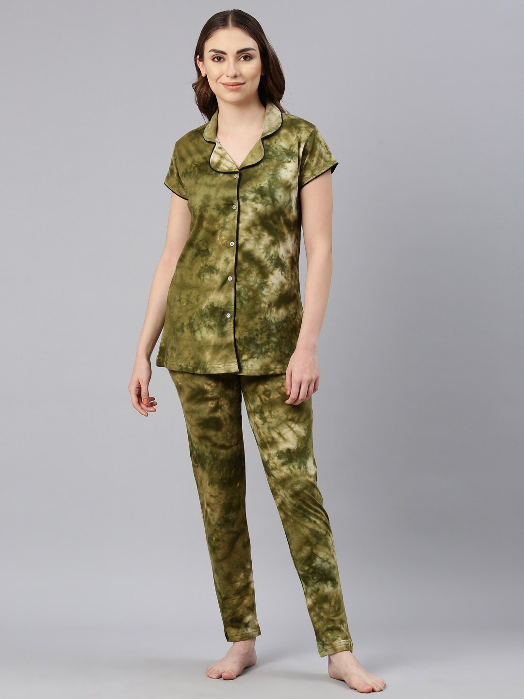 

GOLDSTROMS Tie and Dye Printed Night suit, Olive