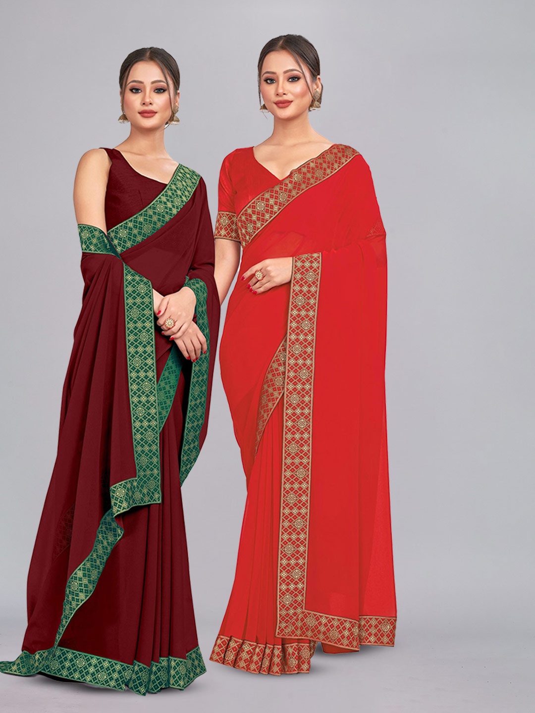 

CastilloFab Selection of 2 Zari Pure Georgette Saree, Maroon