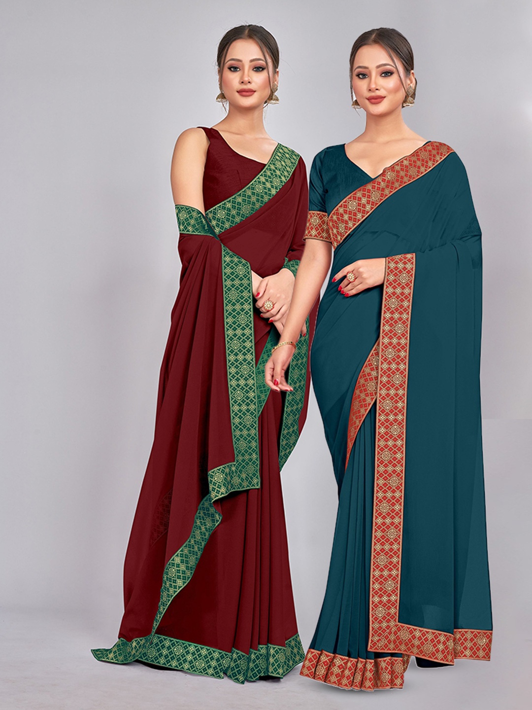 

CastilloFab Selection Of 2 Zari Pure Georgette Saree, Maroon