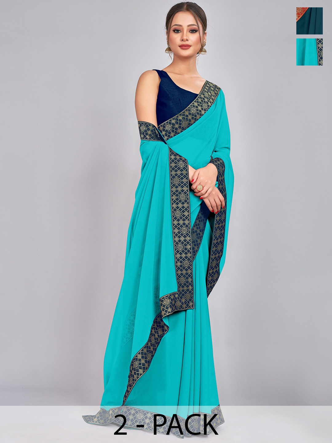 

CastilloFab Pure Georgette Saree, Teal