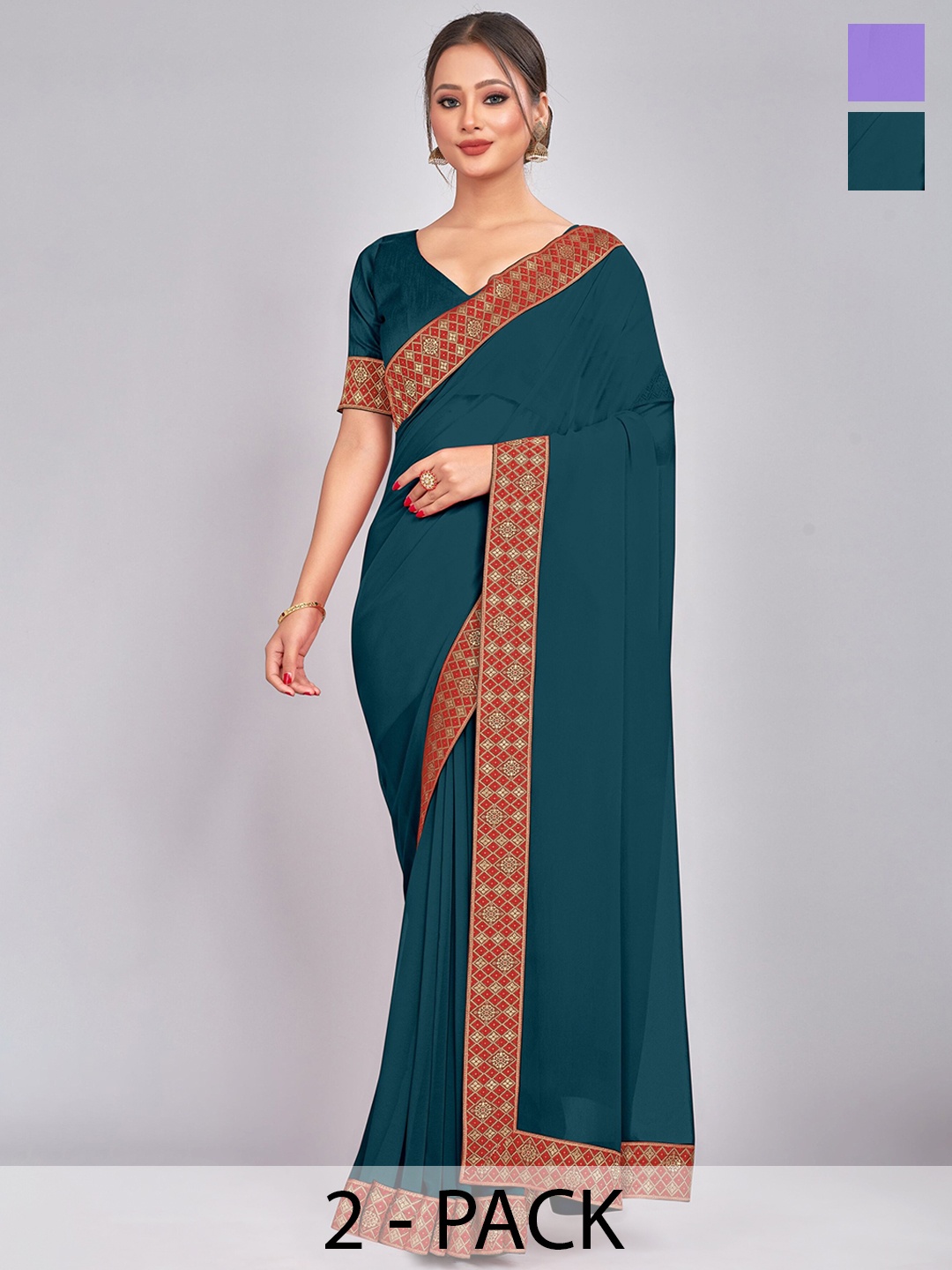 

CastilloFab Pure Georgette Saree, Teal