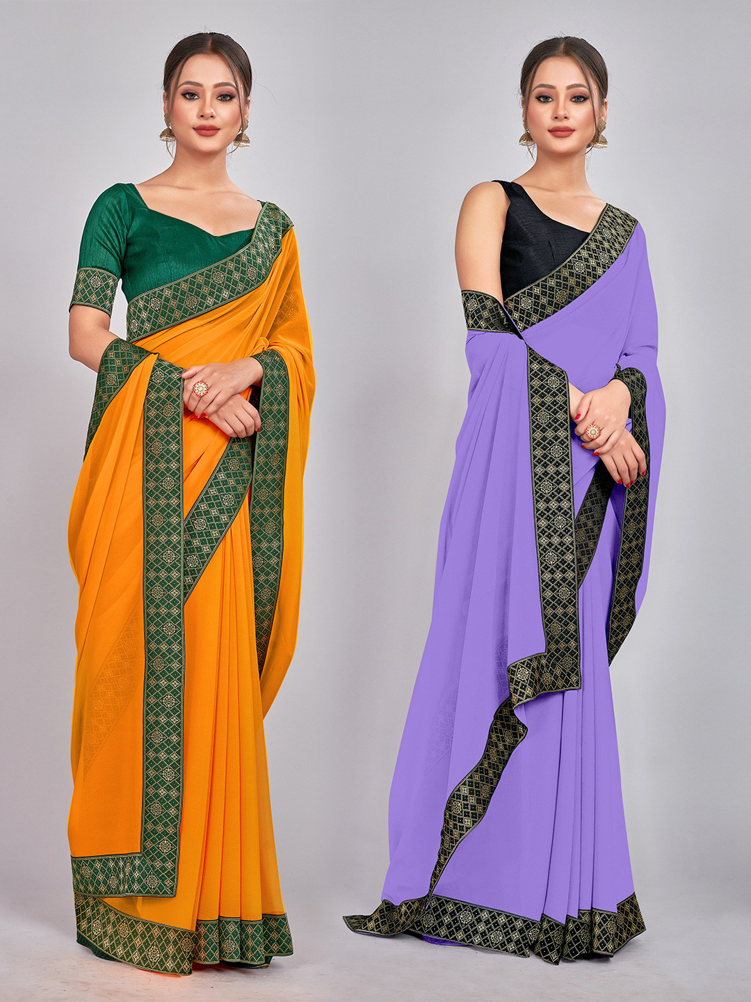 

CastilloFab Selection Of 2 Pure Georgette Saree, Mustard