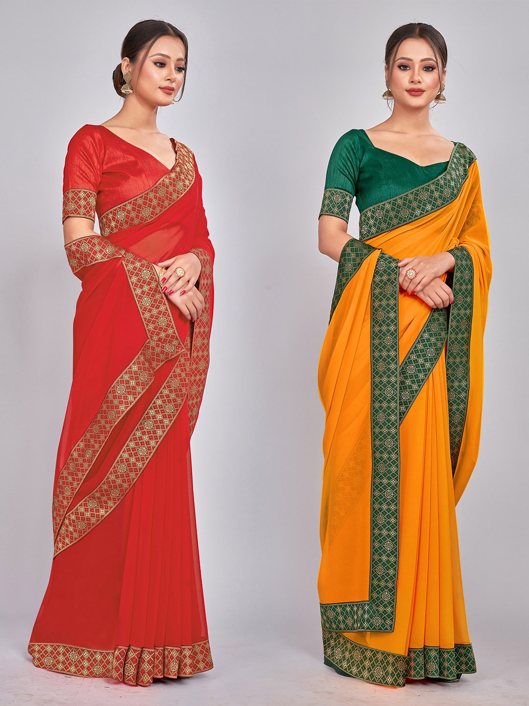 

CastilloFab Selection Of 2 Pure Georgette Saree, Mustard