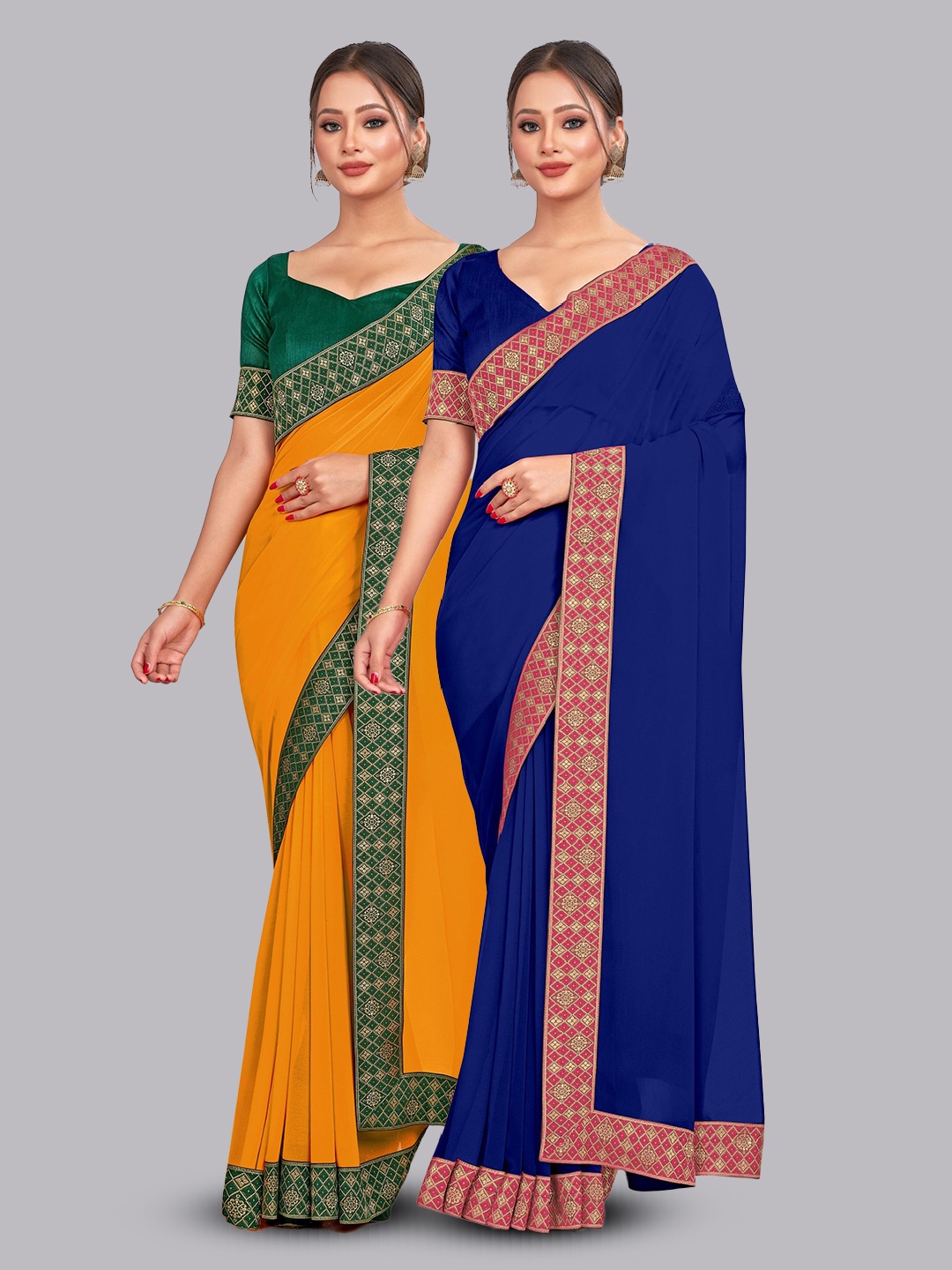 

CastilloFab Selection Of 2 Pure Georgette Saree, Mustard