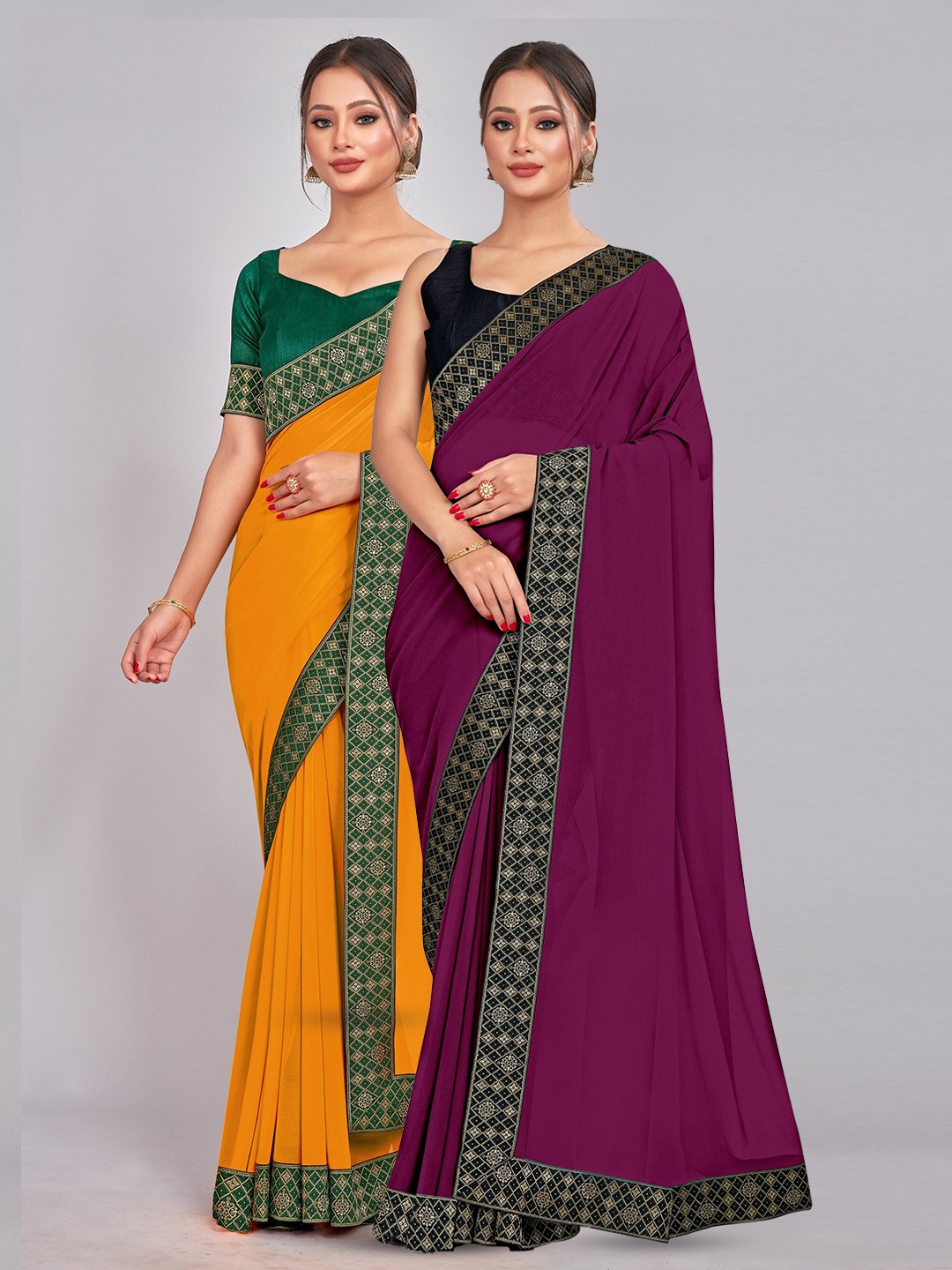 

CastilloFab Pack Of 2 Pure Georgette Saree, Mustard