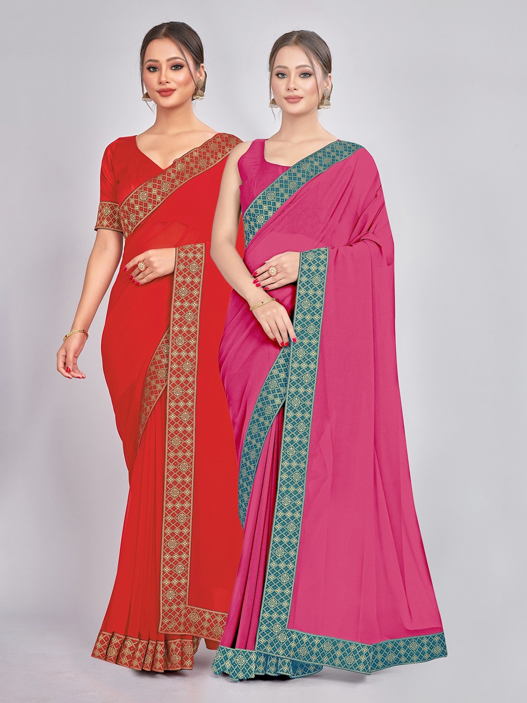 

CastilloFab Zari Pure Georgette Saree, Red
