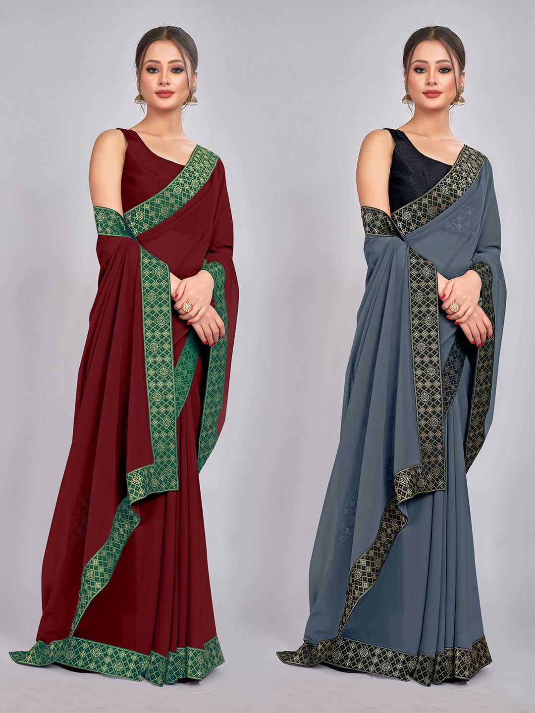 

CastilloFab Selection Of 2 Pure Georgette Saree, Maroon