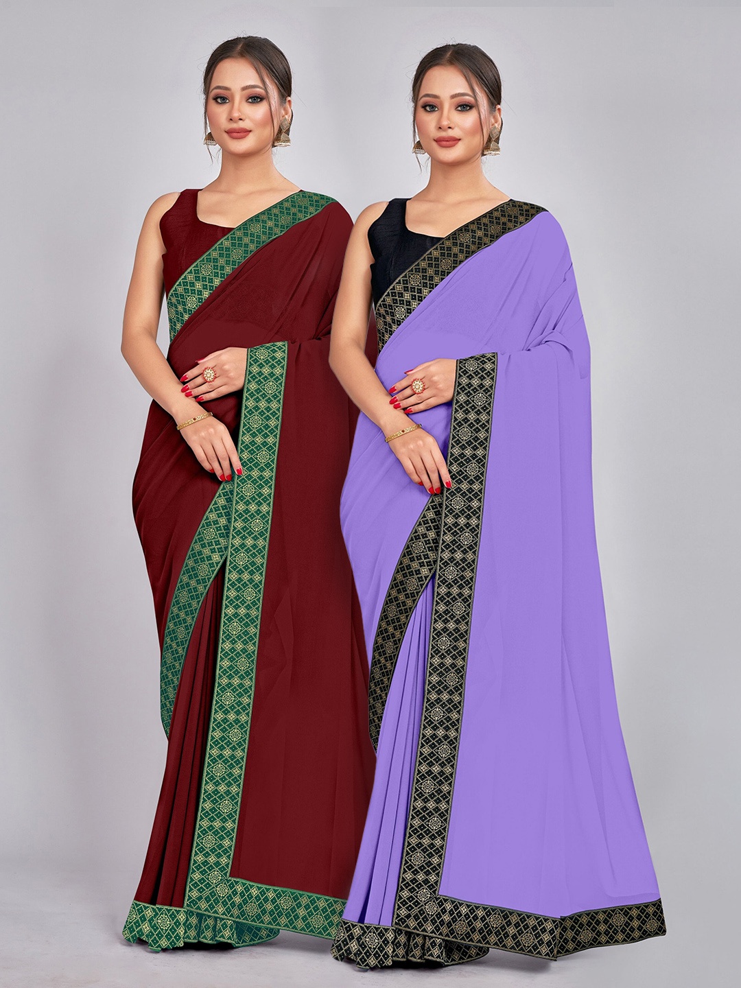 

CastilloFab Selection Of 2 Pure Georgette Sarees, Maroon