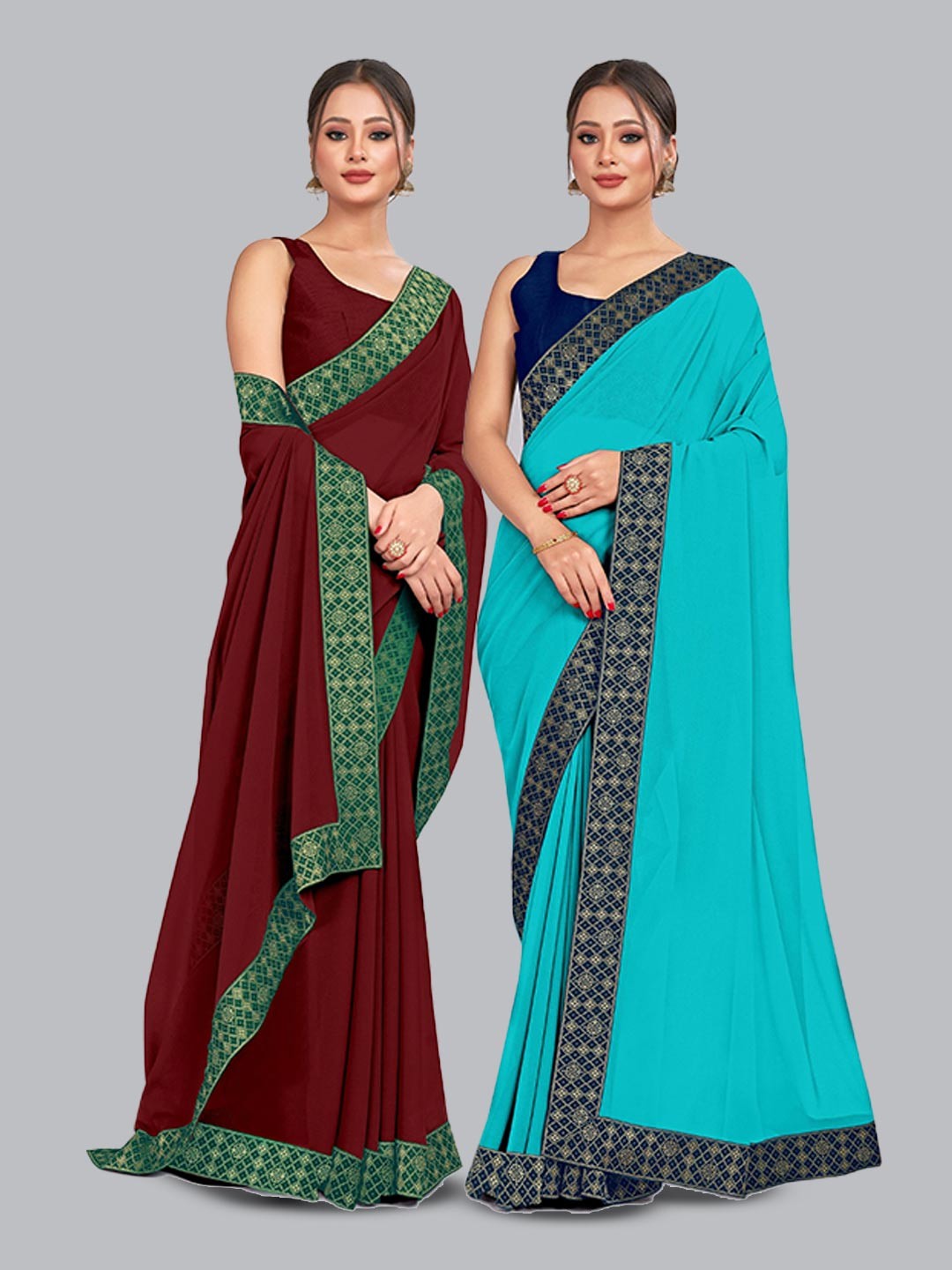 

CastilloFab Selection of 2 Zari Pure Georgette Saree, Maroon