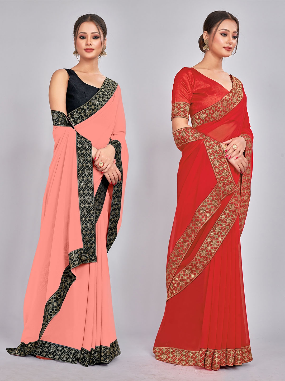 

CastilloFab Zari Pure Georgette Saree, Red