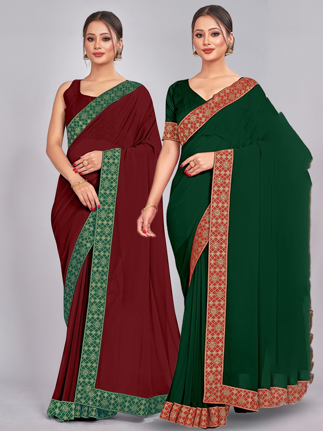 

CastilloFab Selection Of 2 Pure Georgette Saree, Maroon