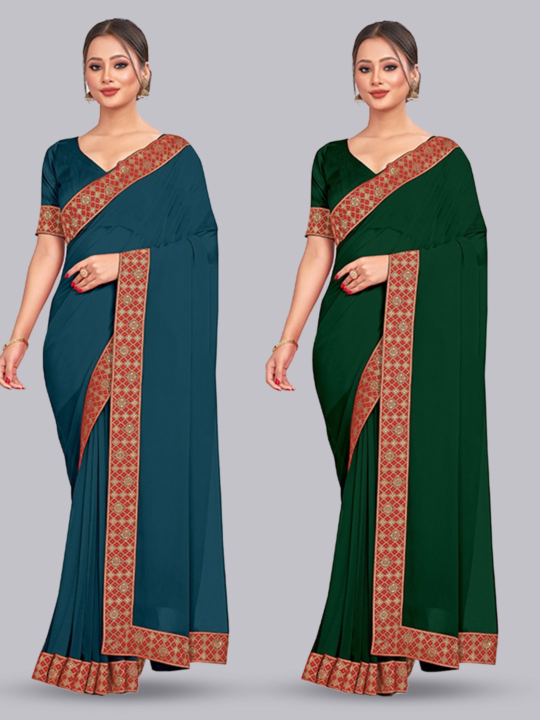 

CastilloFab Zari Pure Georgette Saree, Teal