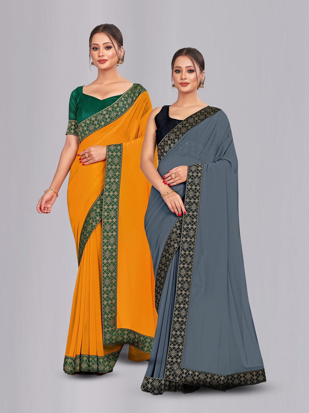 

CastilloFab Selection Of 2 Pure Georgette Saree, Mustard