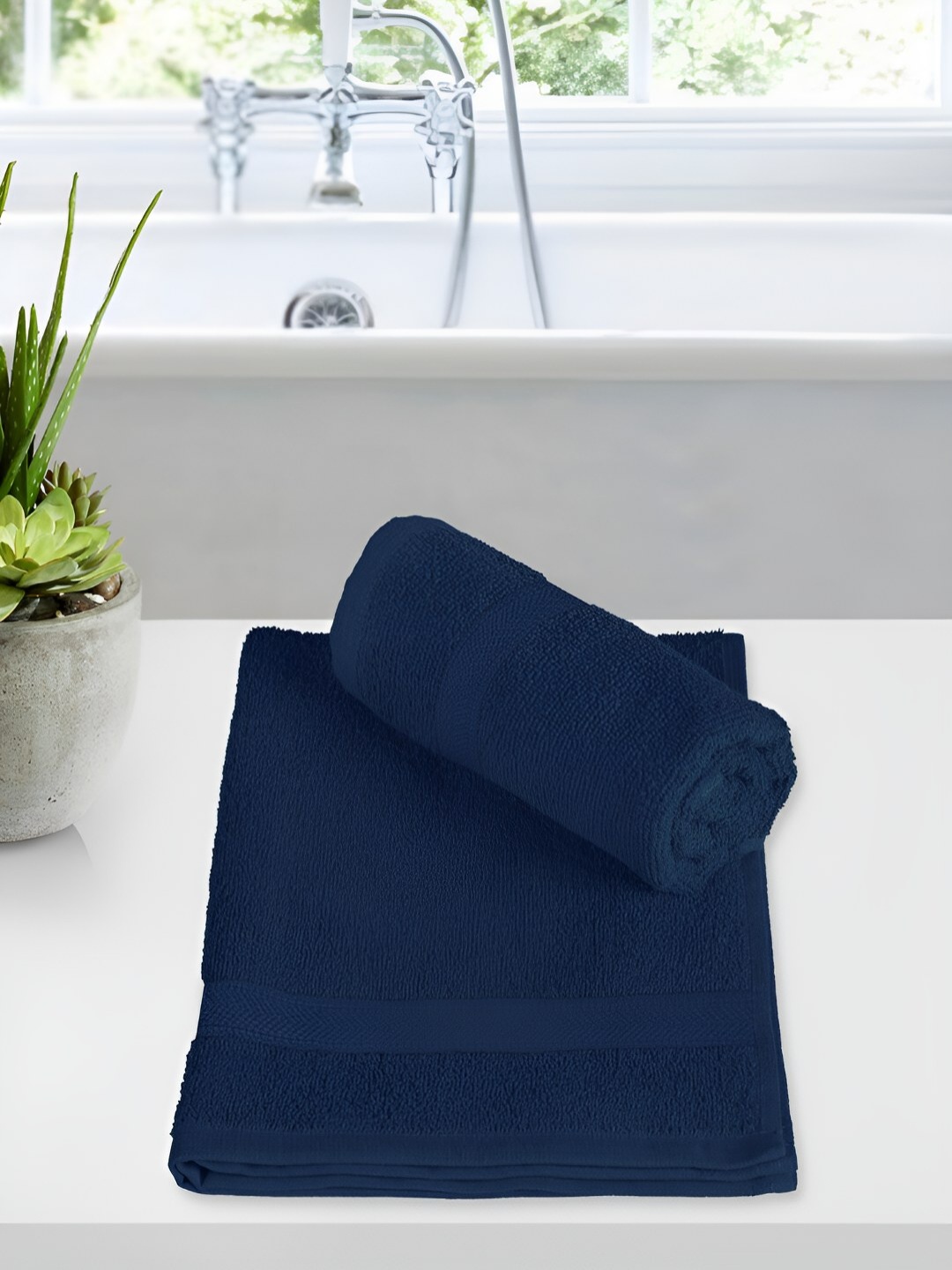 

Story@home Pink 2 Pieces Terry Cotton Anti-Bacterial 550 GSM Reversible Hand Towels, Navy blue