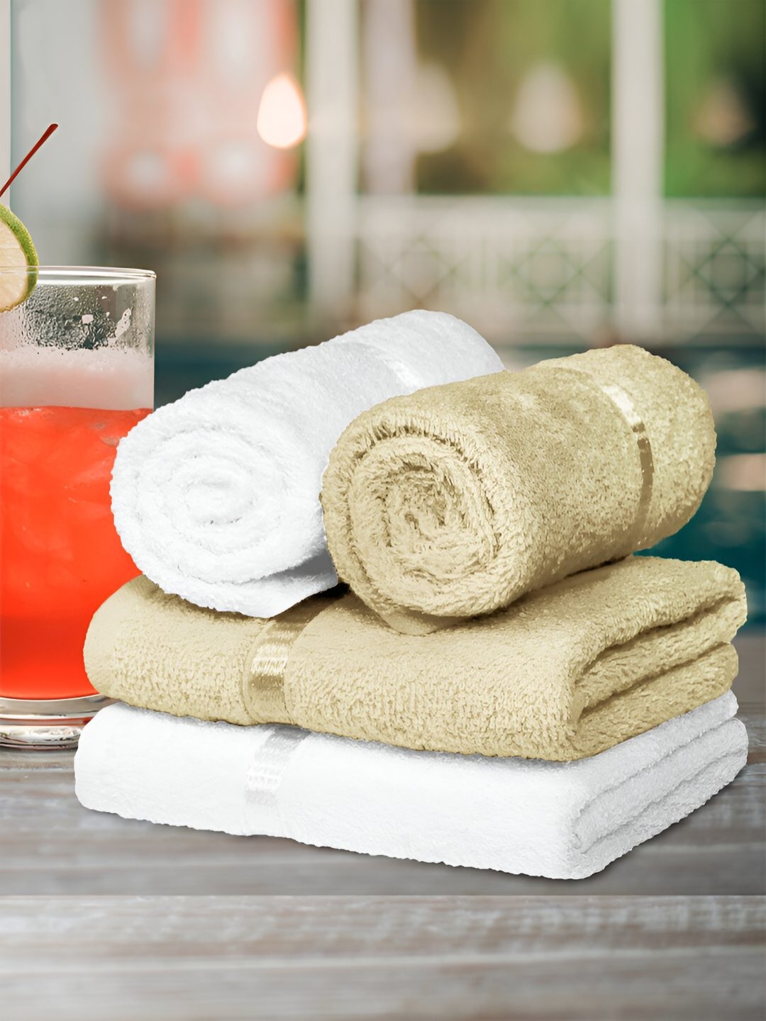

Story@home White & Beige 4 Pieces 480 GSM Cotton Hand Towels