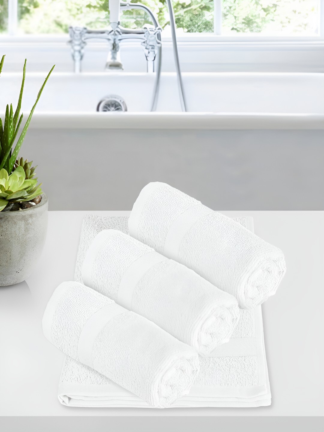 

Story@home 4 Pieces Pink Terry Cotton Anti-Bacterial 550 GSM Reversible Hand Towe, White