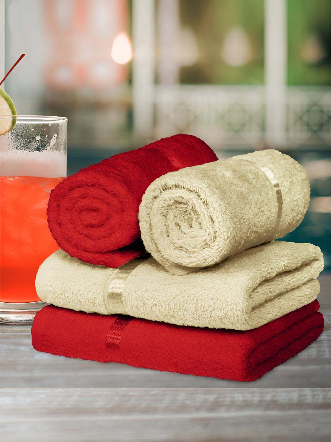 

Story@home 4 Pieces Red & Beige 450GSM Pure Cotton Quick Dry & Fade Resistant Hand Towels