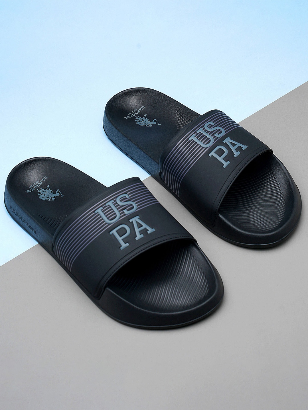 

U.S. Polo Assn. Men Brand Logo Printed Sliders, Black